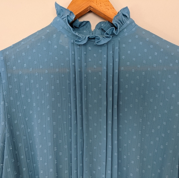 Vintage Blue Cottagecore Maxi Prairie Dress Removable Lace Collar - Picture 5 of 13